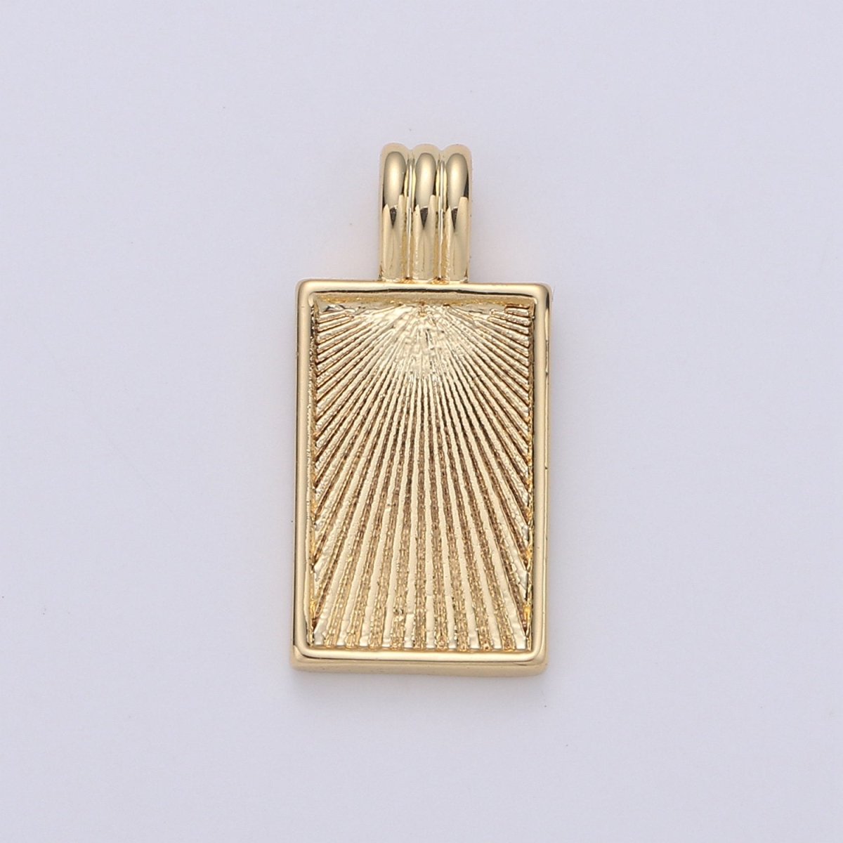 Dainty Gold Medallion Charm 24k Gold Filled Rectangle Pendant Gold Sunburst Charm Necklace Component Supply Geometric Jewelry D-075
