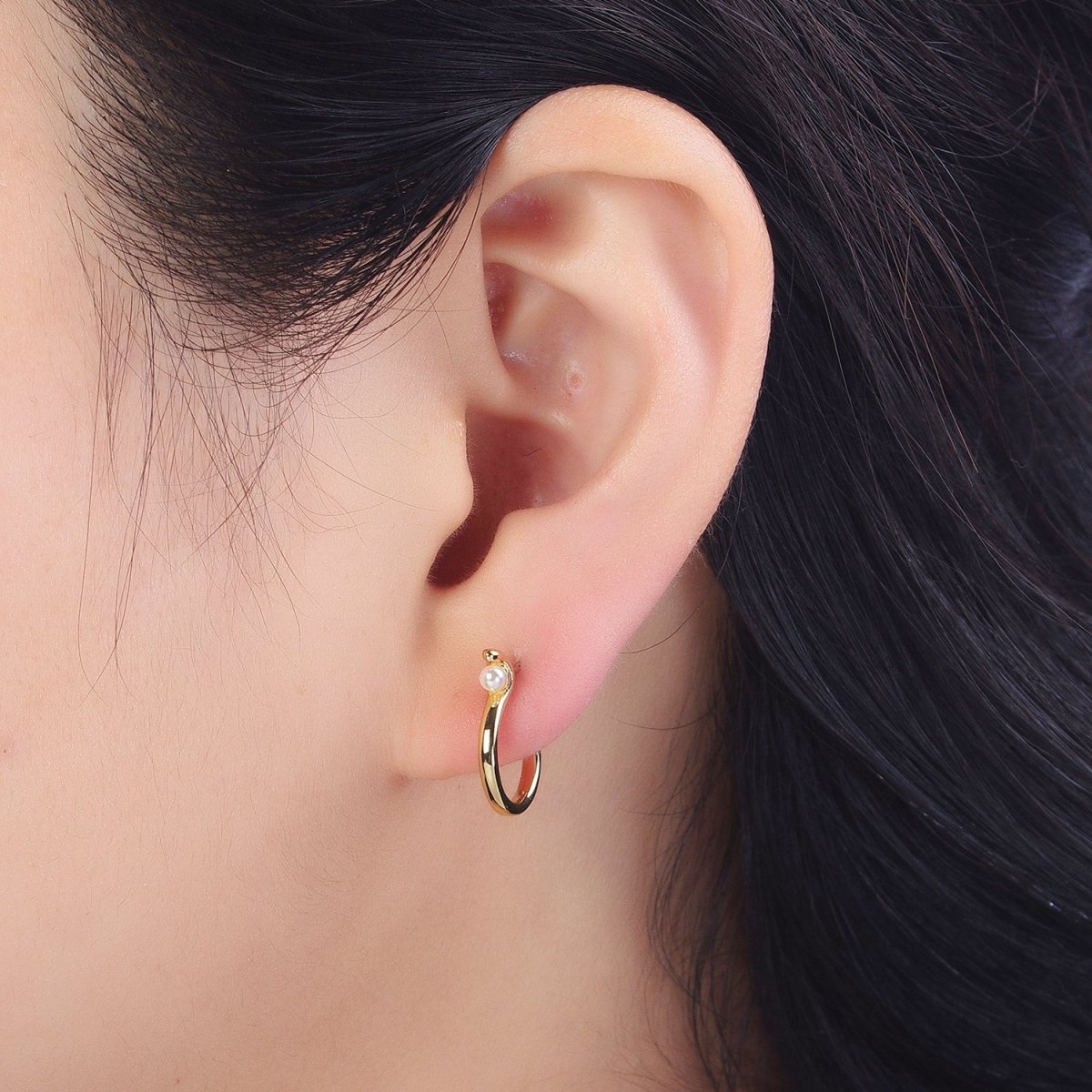 Dainty Gold Pearl Geometric S-Shaped Hoop Stud Earrings | AB193