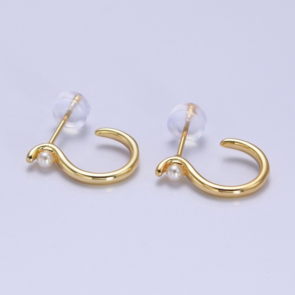 Dainty Gold Pearl Geometric S-Shaped Hoop Stud Earrings | AB193