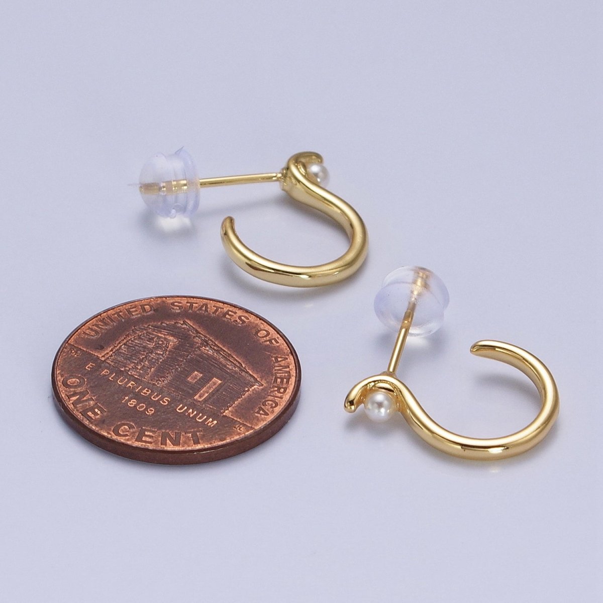 Dainty Gold Pearl Geometric S-Shaped Hoop Stud Earrings | AB193