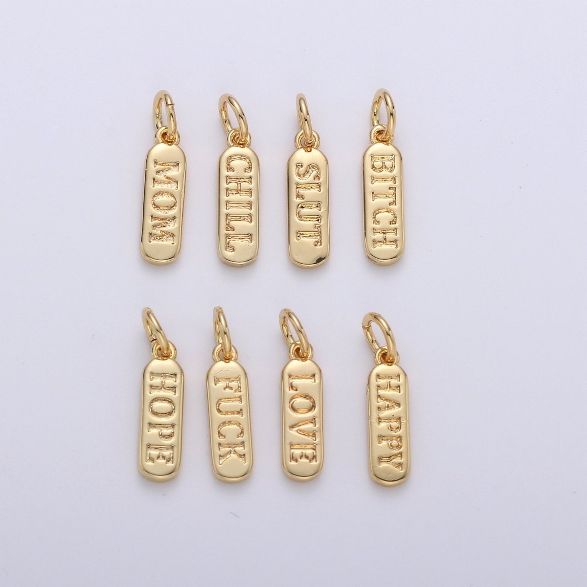 Dainty Gold Pill Bar Pendant, love mom hope happy chill words charm, 14K Gold Filed Pendant for Bracelet Necklace Earring Component Supply | D-506, D-323-D-330, D-747