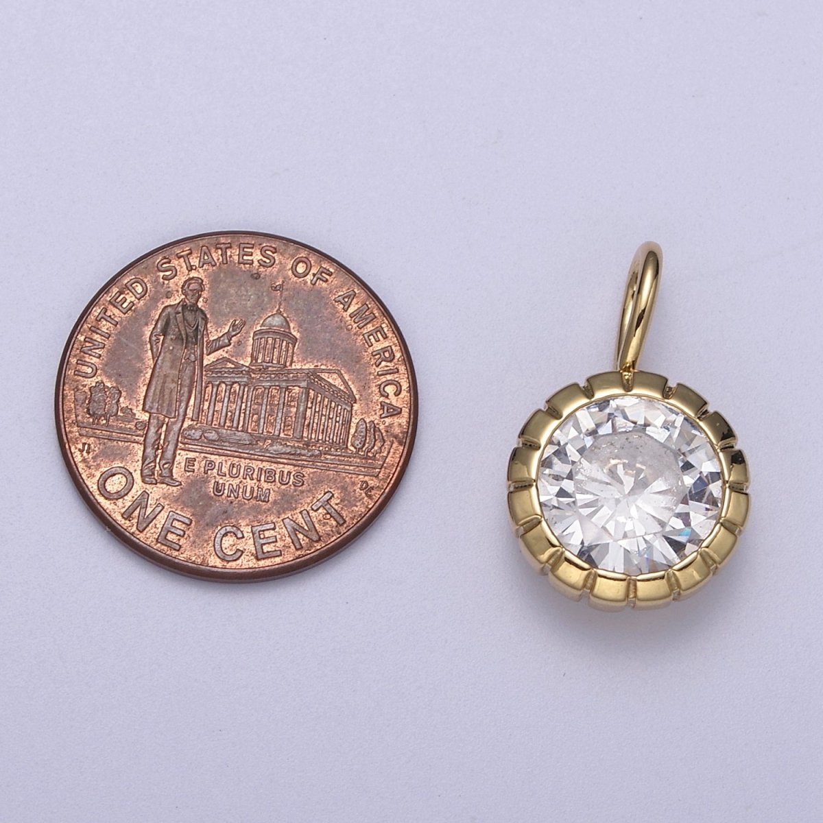 Dainty Gold Round Charm Cubic Zirconia Circle Pendant CZ Solitaire Pendant Tiny Bezel Set H-177