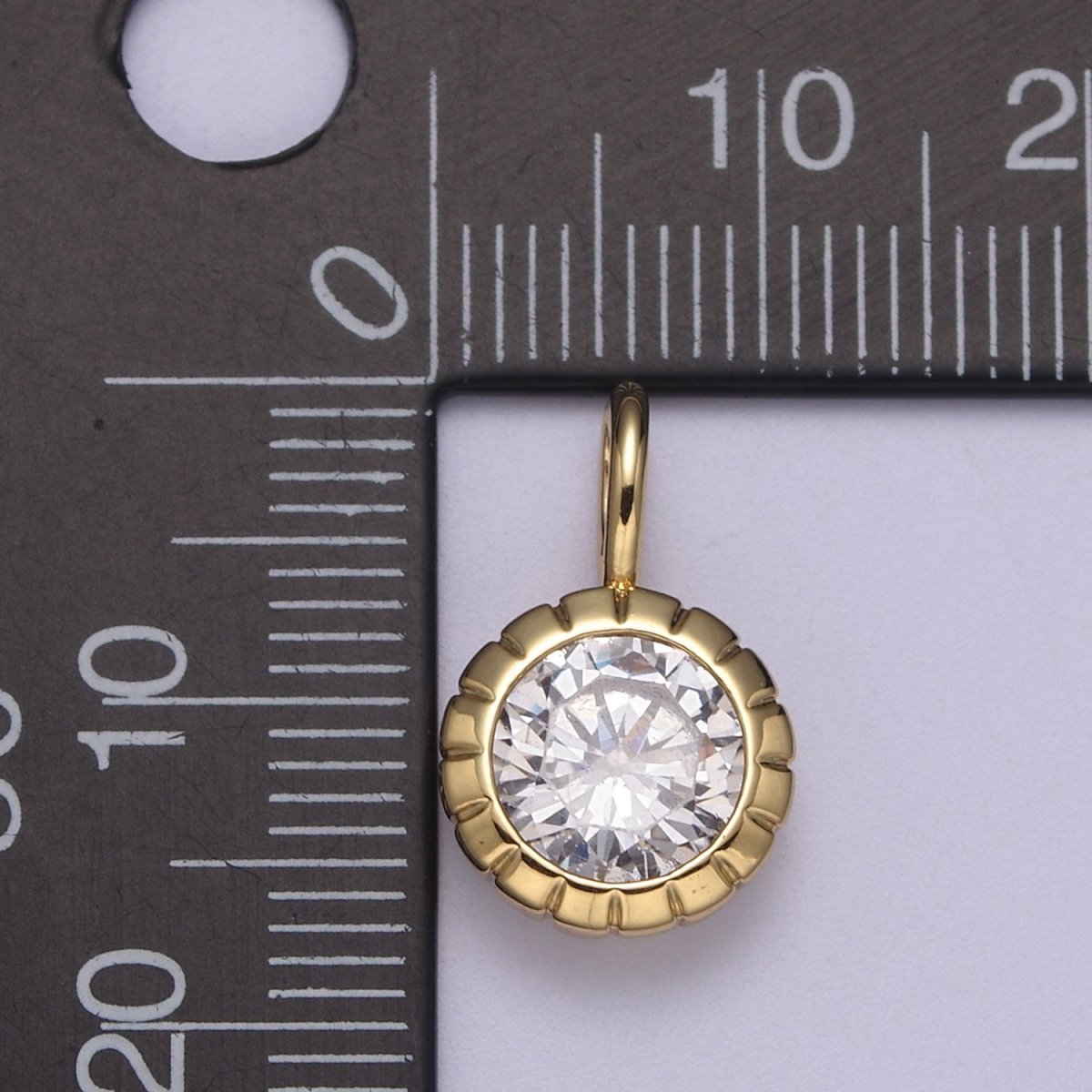 Dainty Gold Round Charm Cubic Zirconia Circle Pendant CZ Solitaire Pendant Tiny Bezel Set H-177