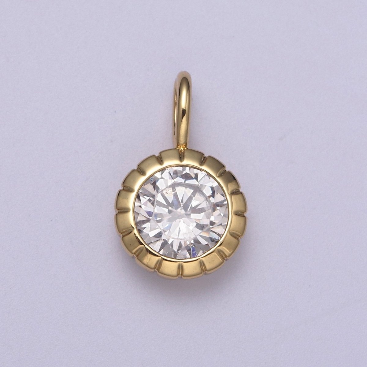 Dainty Gold Round Charm Cubic Zirconia Circle Pendant CZ Solitaire Pendant Tiny Bezel Set H-177