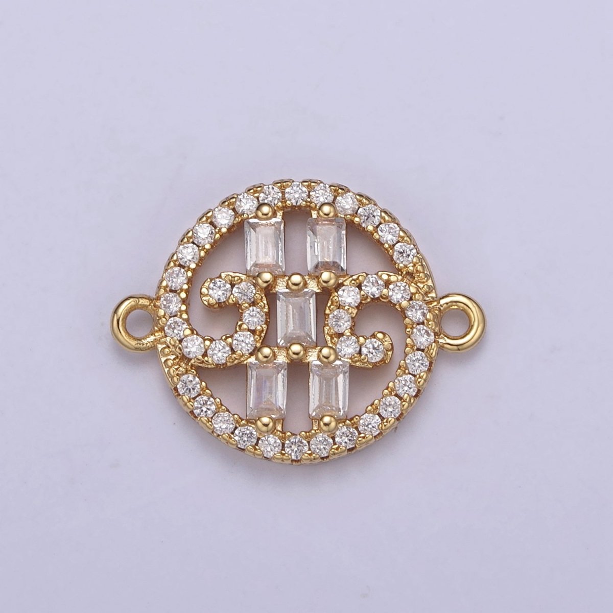 Dainty Gold Round Coin Monogram Cz Charm Connector for Bracelet Necklace Supply F-683