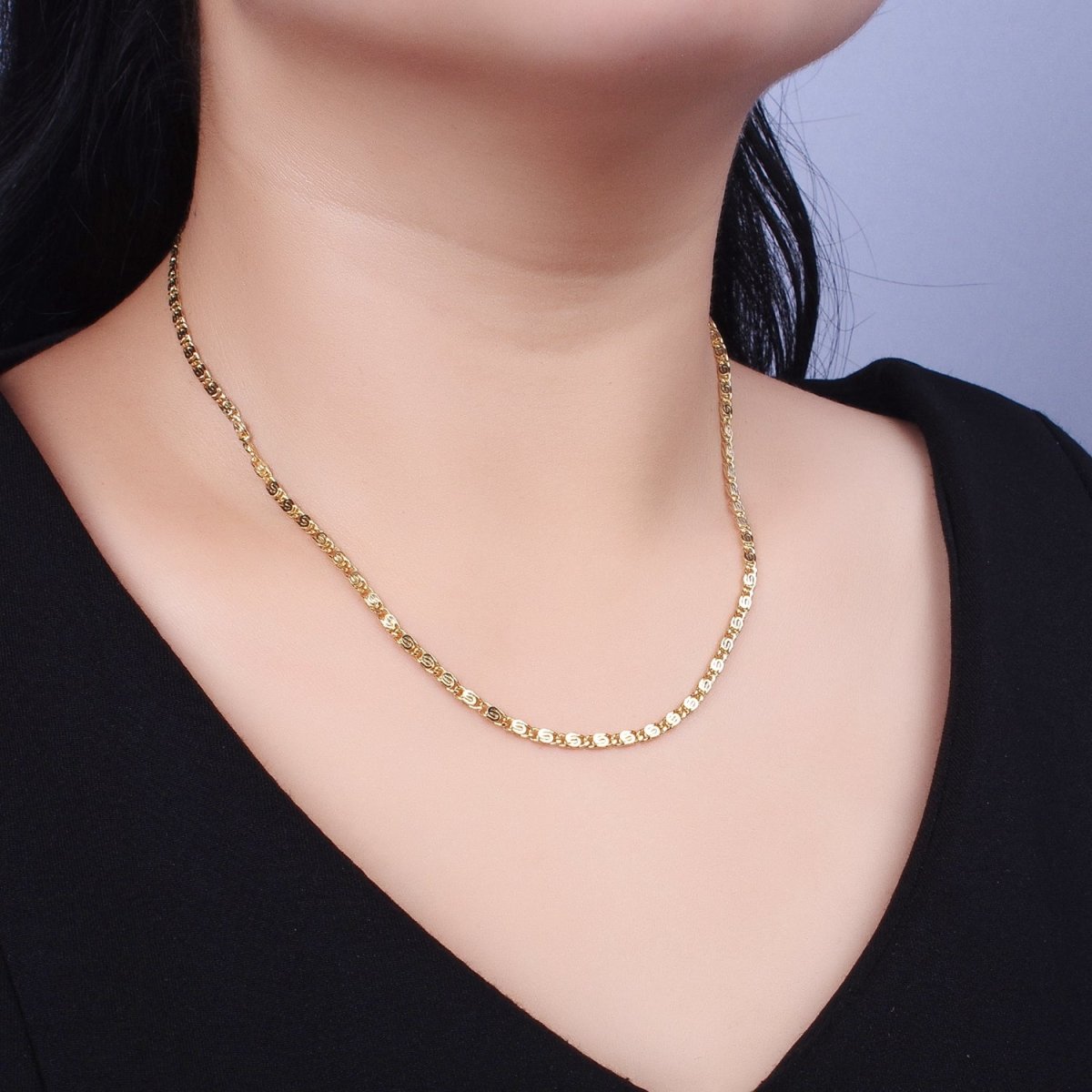 Dainty Gold Snail Chain Necklace 24K Gold Filled Scroll Chain Necklace | WA-1513 WA-1514 Clearance Pricing