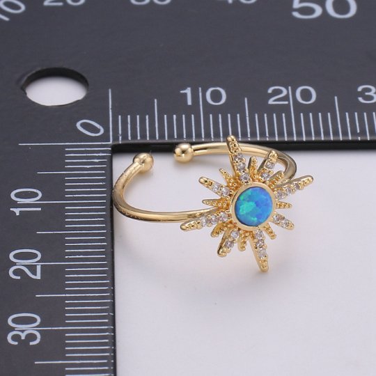 Dainty gold Sun ring , Moon Sun Ring, Blue Opal Ring Gold, Starburst Ring, Tiny Sun Ring, Sunburst Ring, stackable R-201