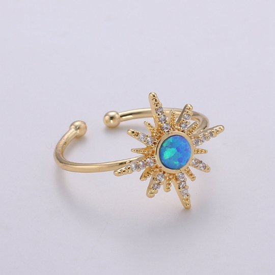 Dainty gold Sun ring , Moon Sun Ring, Blue Opal Ring Gold, Starburst Ring, Tiny Sun Ring, Sunburst Ring, stackable R-201