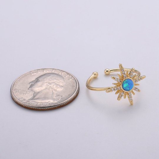 Dainty gold Sun ring , Moon Sun Ring, Blue Opal Ring Gold, Starburst Ring, Tiny Sun Ring, Sunburst Ring, stackable R-201