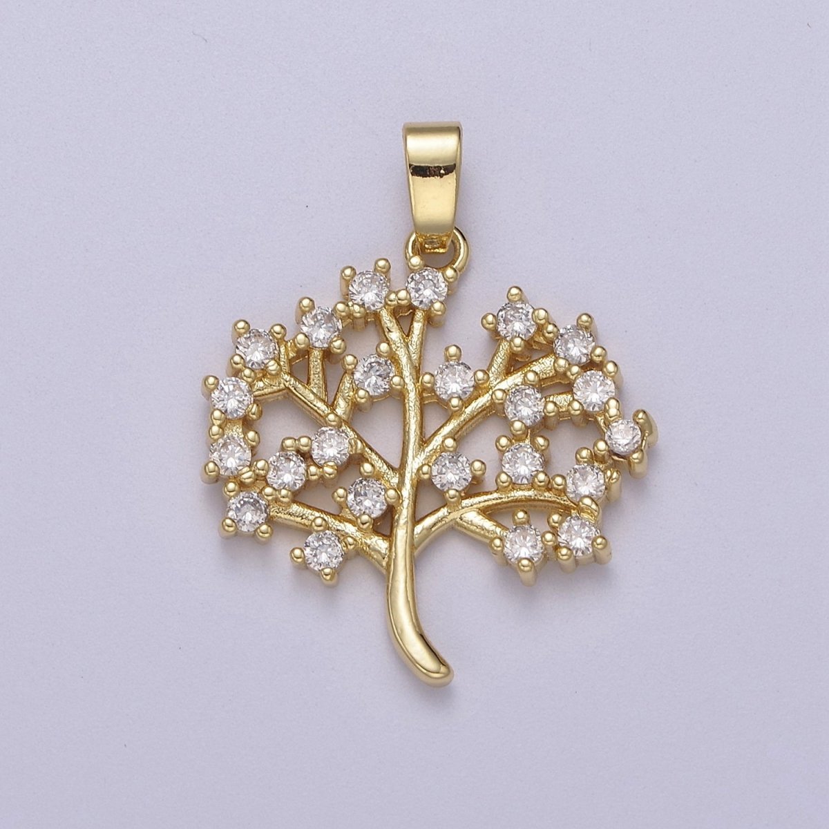 Dainty Gold Tree Pendant with Clear Micro Pave Cz Stone J-504