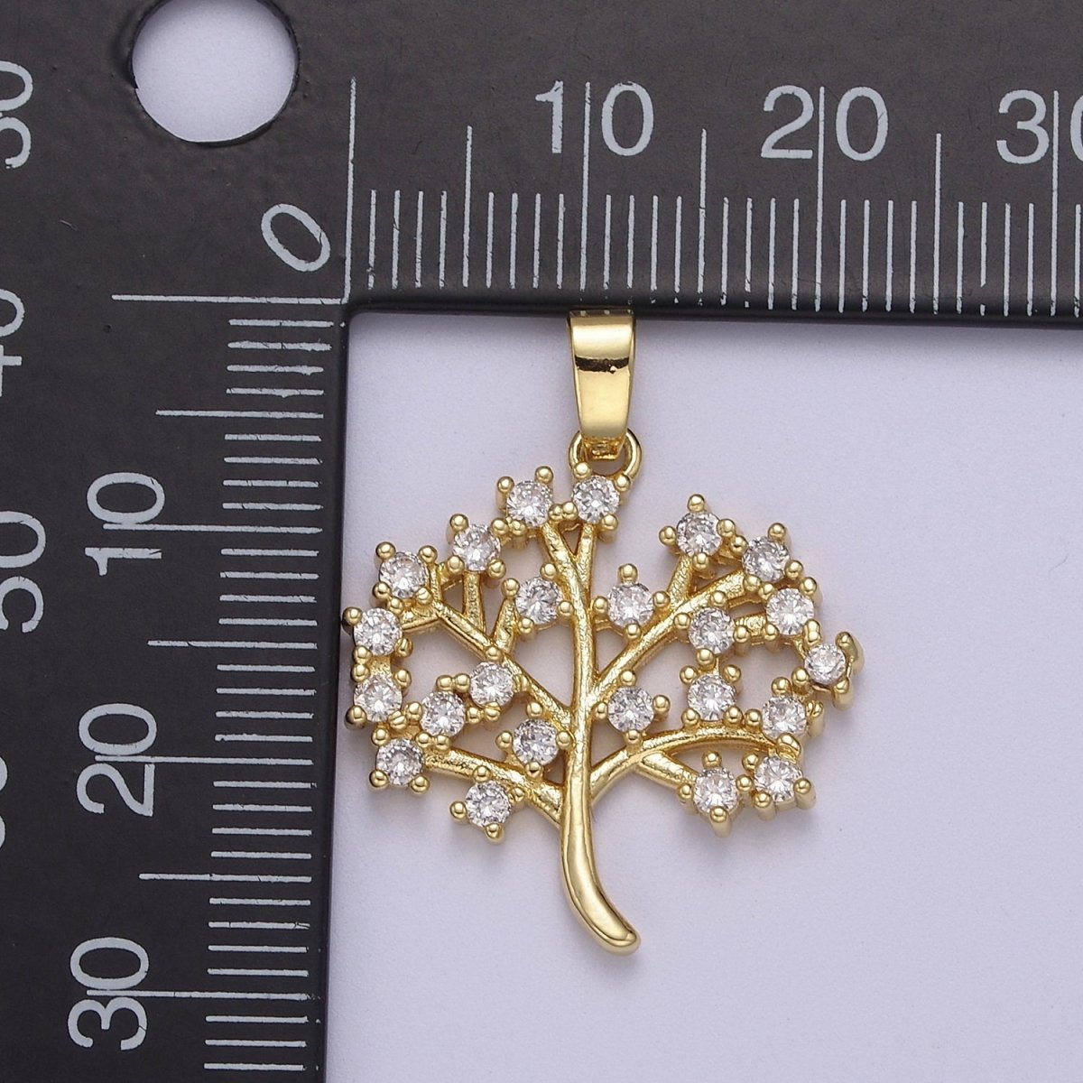 Dainty Gold Tree Pendant with Clear Micro Pave Cz Stone J-504