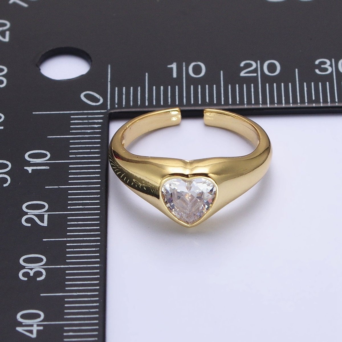 Dainty Heart Signet Ring with Zirconia Stone Open Adjustable Ring O-003