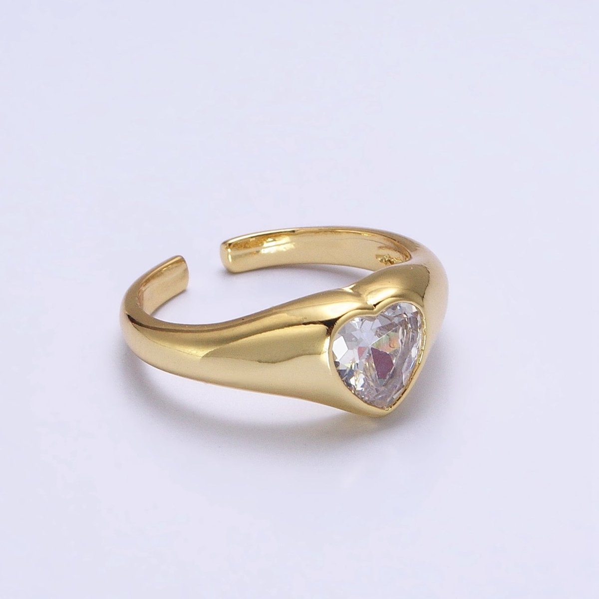 Dainty Heart Signet Ring with Zirconia Stone Open Adjustable Ring O-003