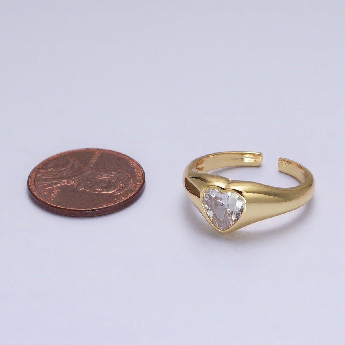 Dainty Heart Signet Ring with Zirconia Stone Open Adjustable Ring O-003