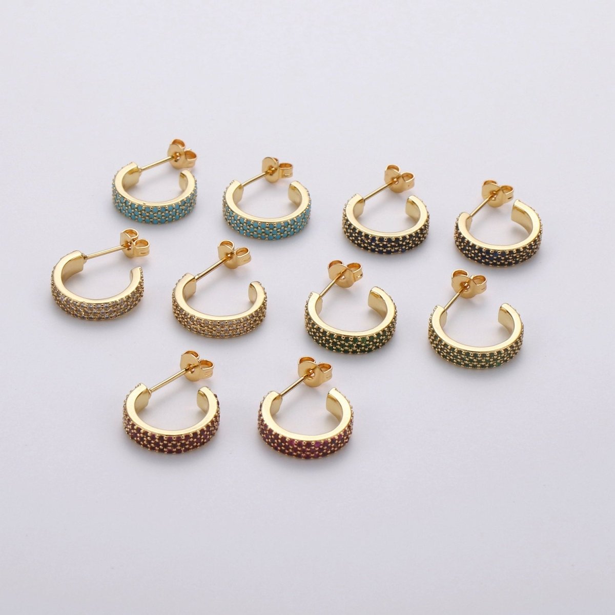 Dainty Hoop Earring in Clear Green Blue Pink Turquoise CZ Micro Pave Earring in Gold Plated lead free, nickel free K-598 K-600 K-601
