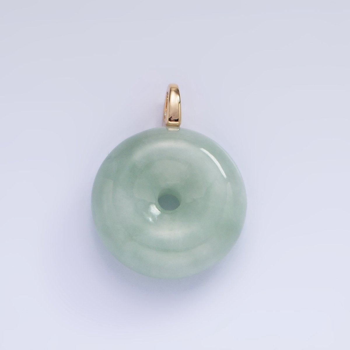 Dainty Jade Donut Round Pendant 14K Gold Filled Bail Good Luck Jewelry AG-708