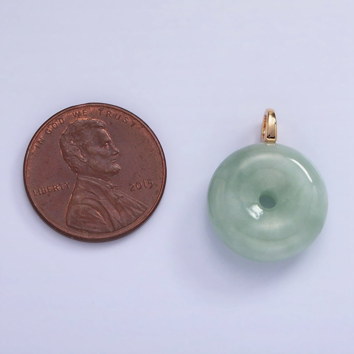 Dainty Jade Donut Round Pendant 14K Gold Filled Bail Good Luck Jewelry AG-708