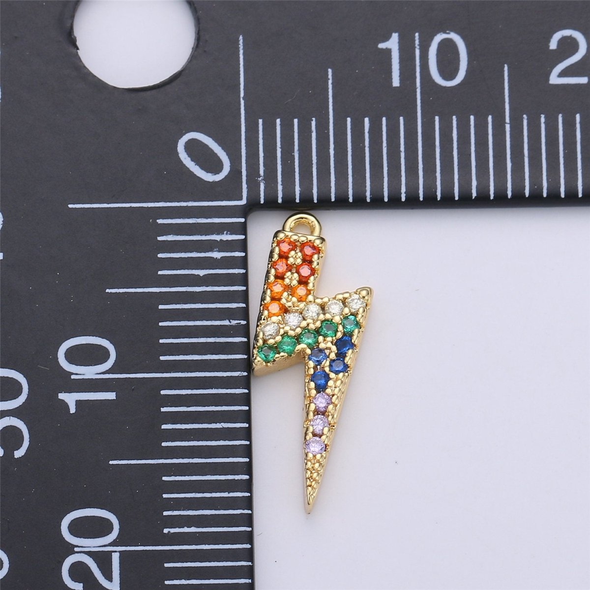 Dainty Lightning Charm w/ Rainbow Micro Pave Cubic Stone Charm Thunder Charm Bolt Lightning Charm, C-660