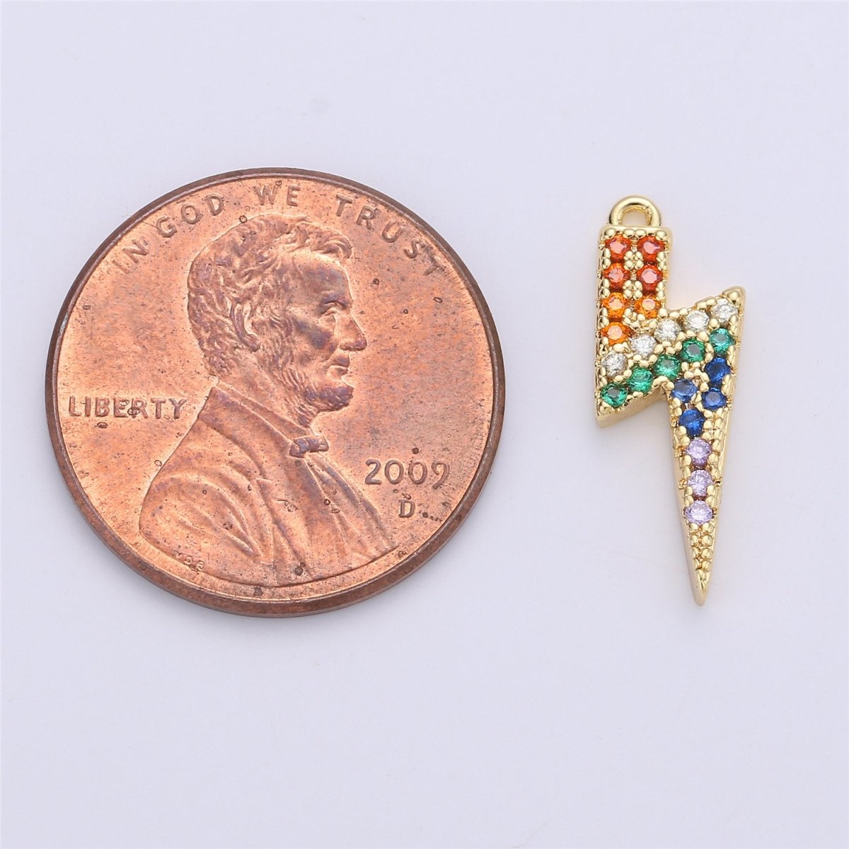 Dainty Lightning Charm w/ Rainbow Micro Pave Cubic Stone Charm Thunder Charm Bolt Lightning Charm, C-660