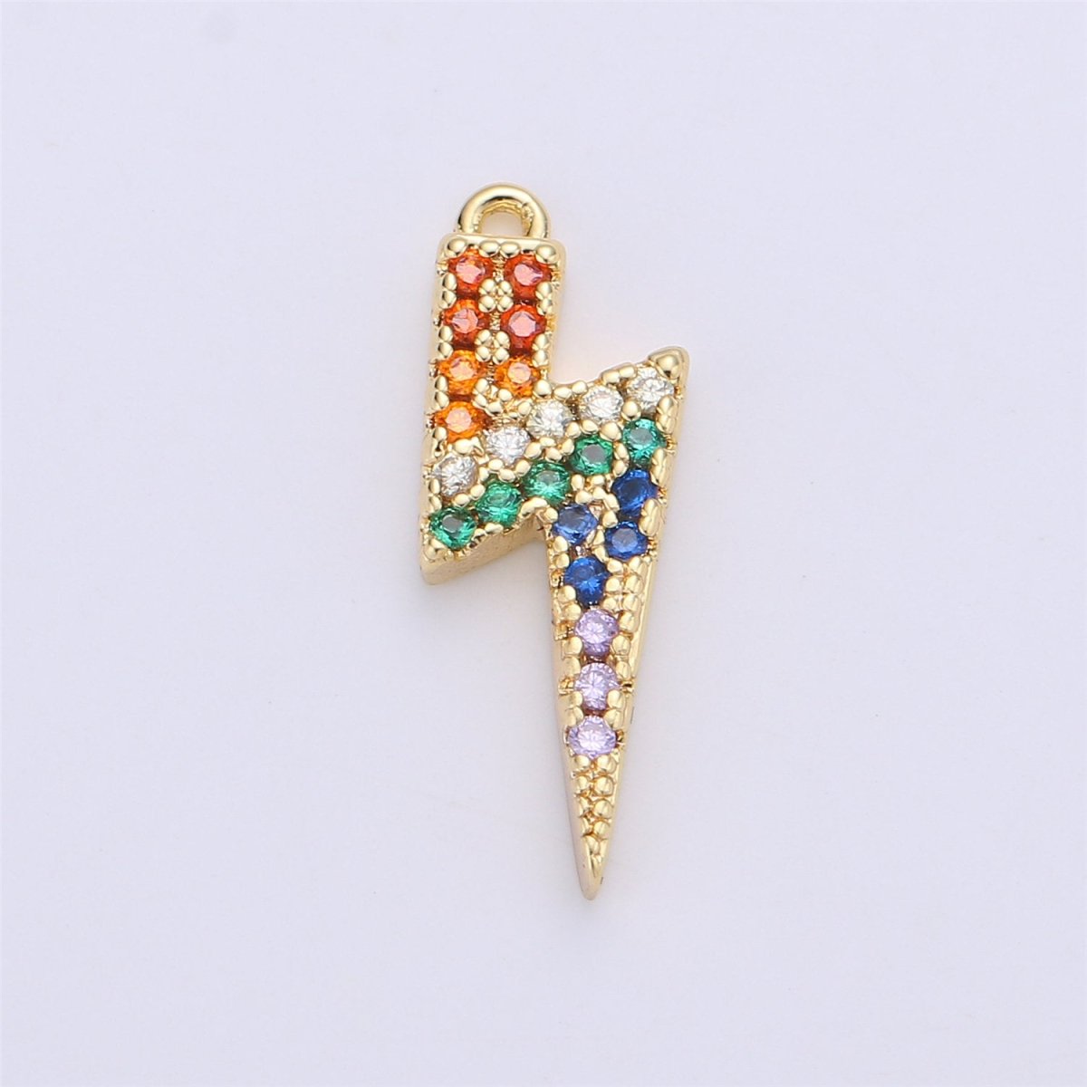 Dainty Lightning Charm w/ Rainbow Micro Pave Cubic Stone Charm Thunder Charm Bolt Lightning Charm, C-660