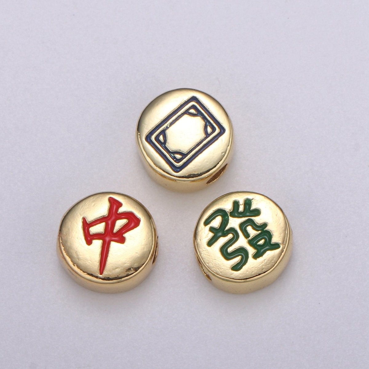 Dainty Mahjong Bead Charms for Jewelry Supply Gold Mahjong Tile Bead Spacer Chinese Character Red Dragon Center Tile Wealth B-490