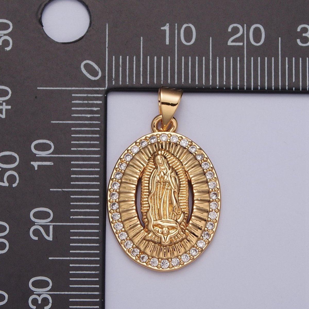 Dainty Micro Pave Cubic Zirconia Mother Virgin Mary Pendant, Gold Religious Pendant For Jewelry Makin H-695