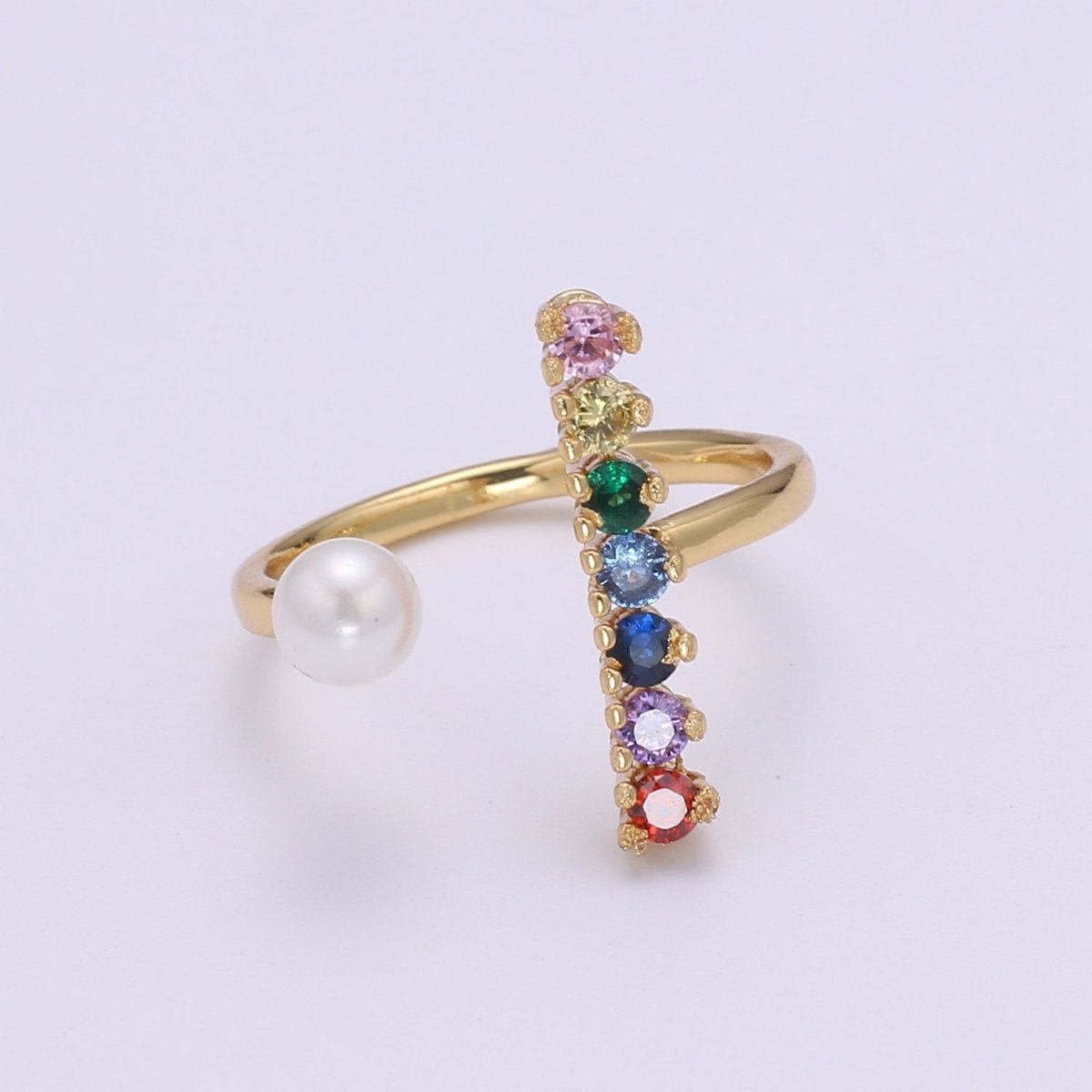 Dainty Micro Pave ring Open Adjustable Ring band Stacking ring Rainbow Gold ring Colorful Bridesmaid ring Pearl Wedding jewelry O-294