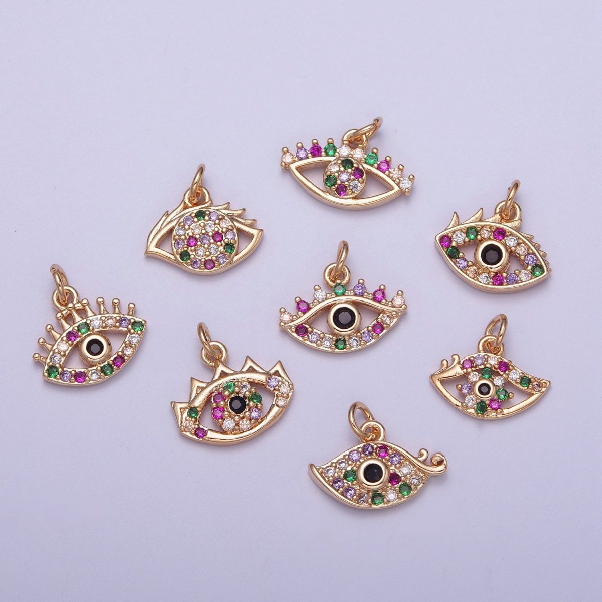 Dainty Micro Paved Multicolor CZ Evil Eye Protection Eye Charm | X-175 - X-182