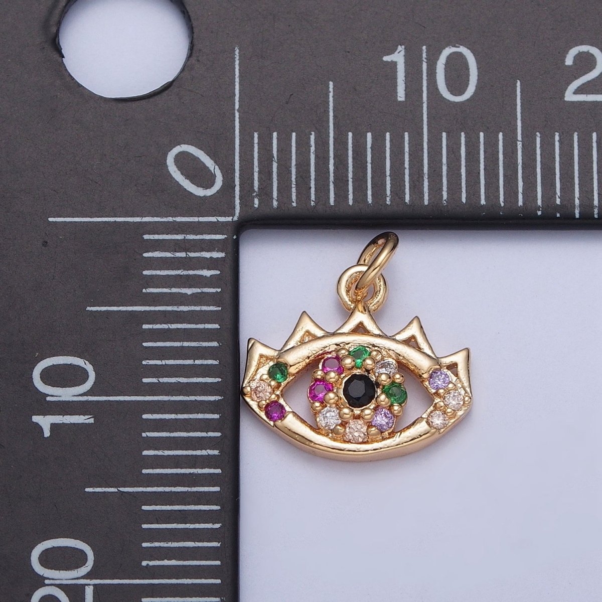 Dainty Micro Paved Multicolor CZ Evil Eye Protection Eye Charm | X-175 - X-182