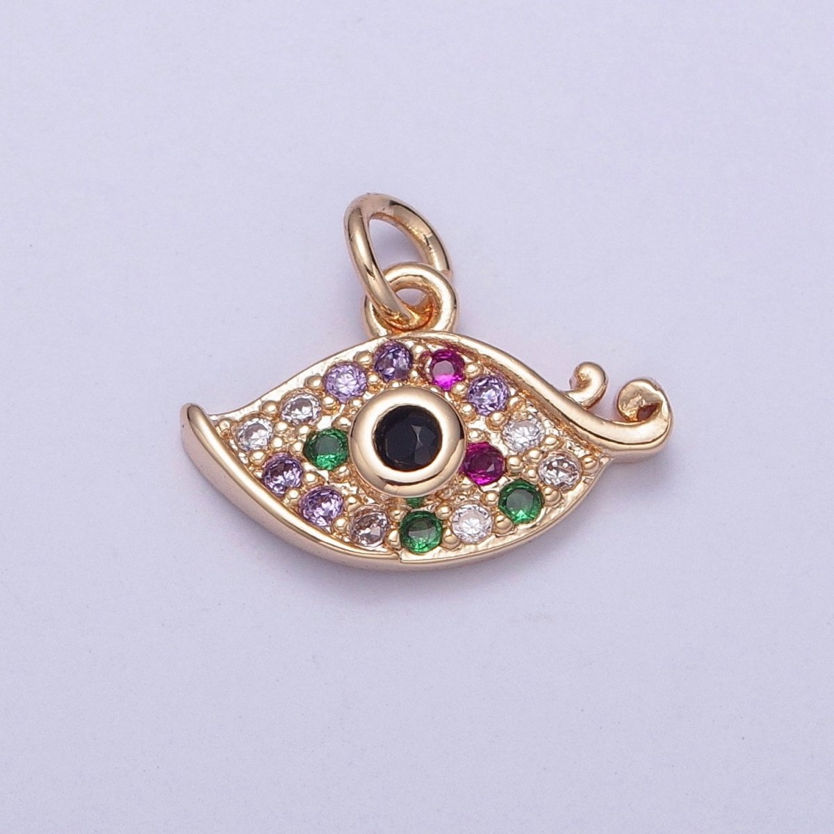 Dainty Micro Paved Multicolor CZ Evil Eye Protection Eye Charm | X-175 - X-182