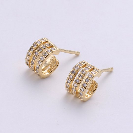 Dainty Mini Ear Huggie Hoop Earrings, Gold filled earring - micro pave cz cartilage hoops Micro Pave Earring gift for her K-404
