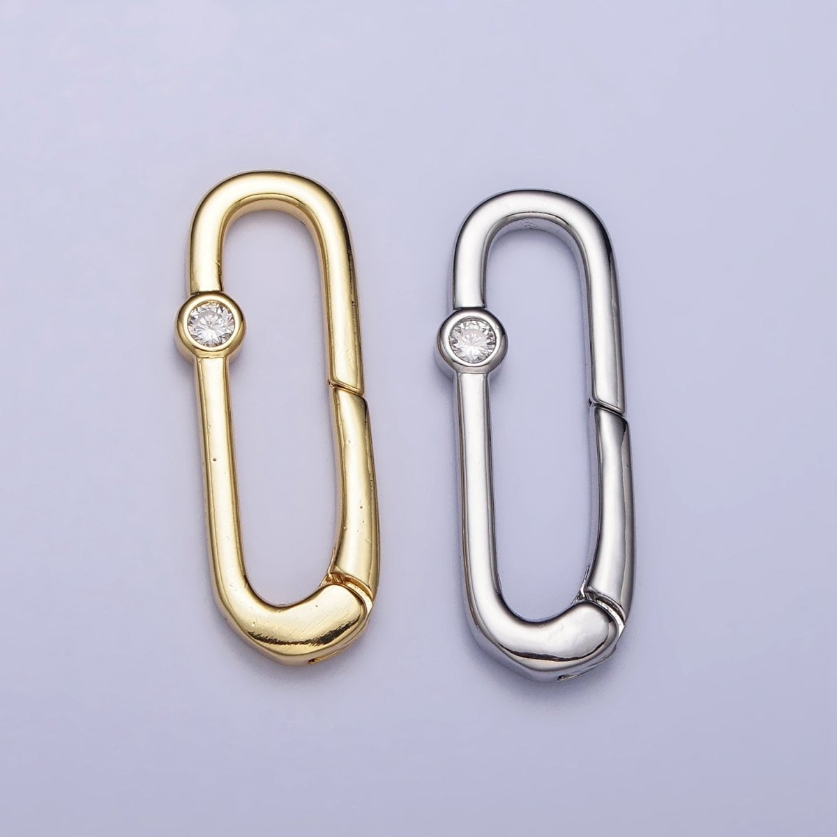 Dainty Oval Gold Push Gate ring Micro pave CZ Charm Holder Enhanced Link for Jewelry Supply Z-355