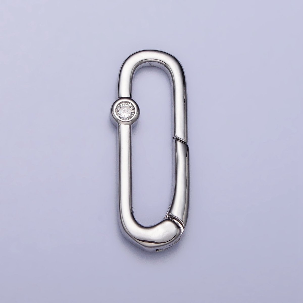 Dainty Oval Gold Push Gate ring Micro pave CZ Charm Holder Enhanced Link for Jewelry Supply Z-355