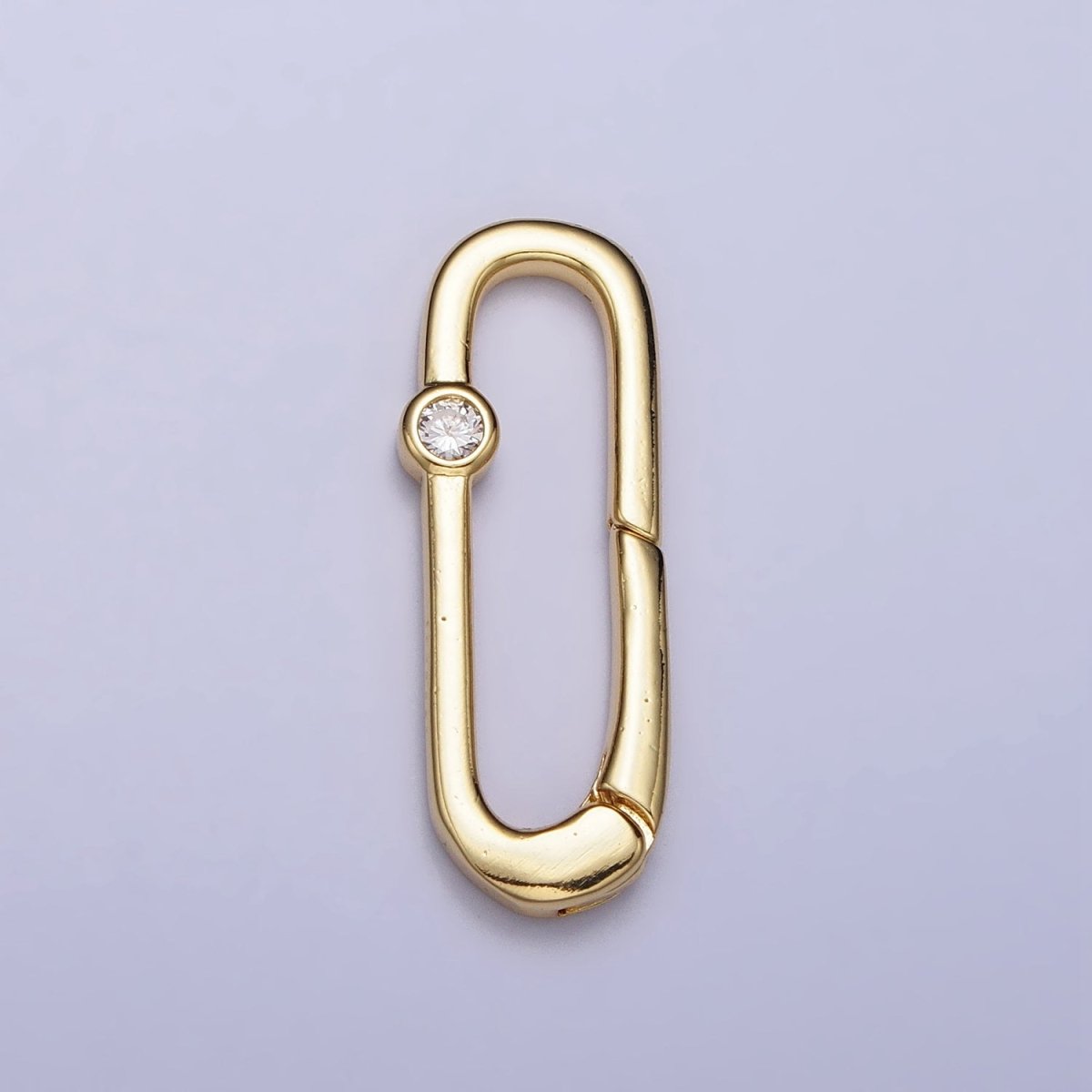 Dainty Oval Gold Push Gate ring Micro pave CZ Charm Holder Enhanced Link for Jewelry Supply Z-355