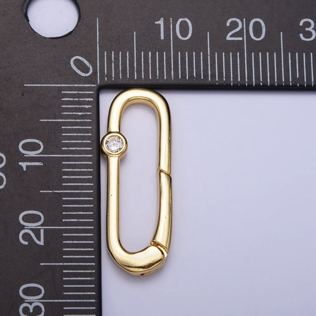 Dainty Oval Gold Push Gate ring Micro pave CZ Charm Holder Enhanced Link for Jewelry Supply Z-355
