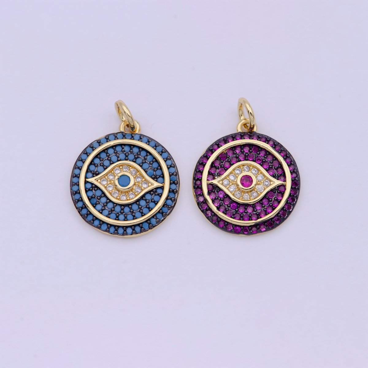 Dainty Pink Evil Eye Pendant for Necklace Charm in 24k Gold Filled Evil Eye Charm for Bracelet Necklace Earring Supply 20x15mm D-192
