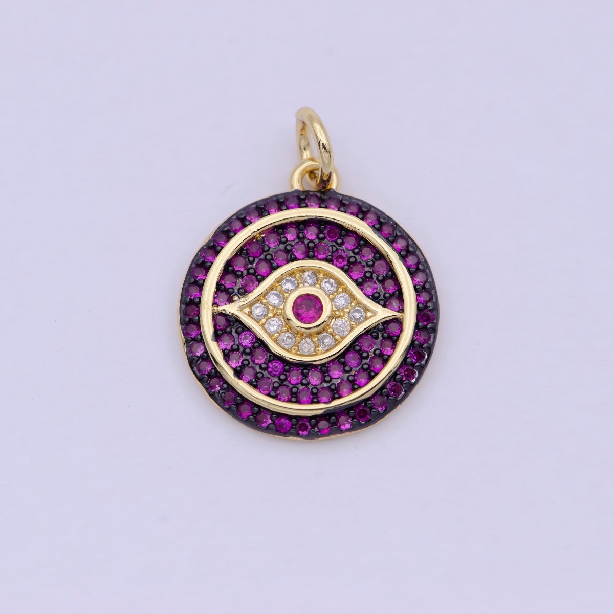 Dainty Pink Evil Eye Pendant for Necklace Charm in 24k Gold Filled Evil Eye Charm for Bracelet Necklace Earring Supply 20x15mm D-192