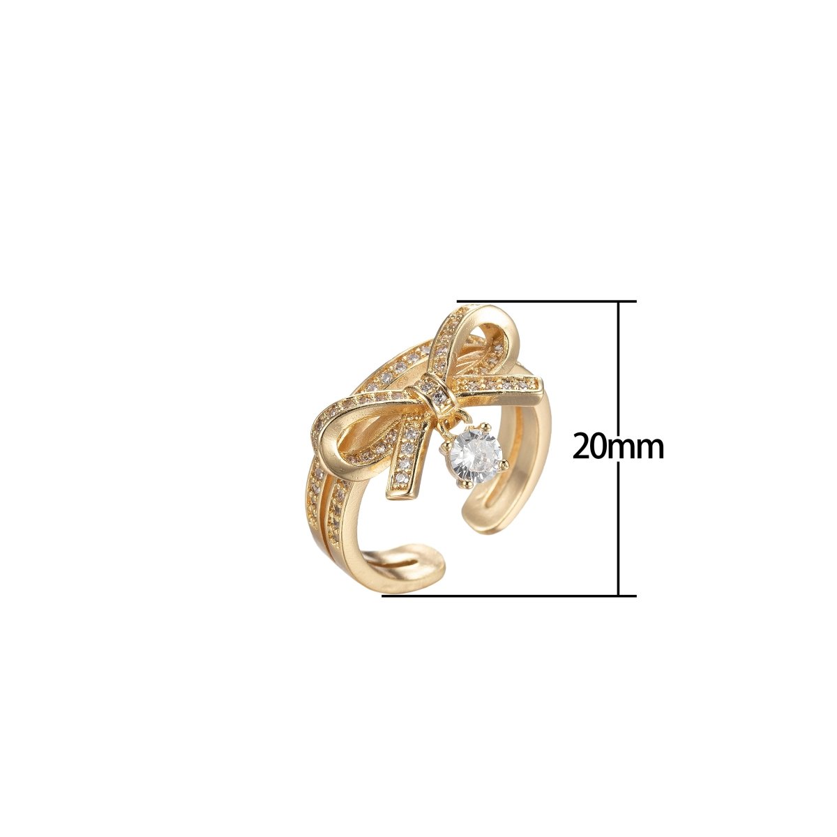Dainty Ribbon Ring Gold Band Bow Ring Micro Pave Open Ring O-985