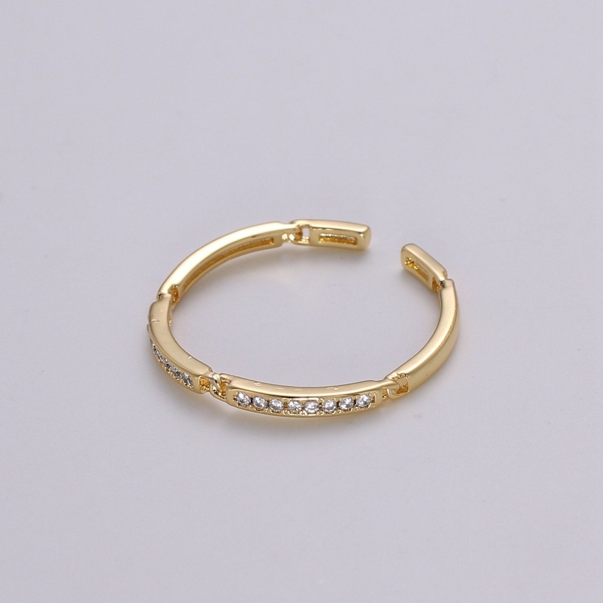 Dainty Ring, Gold Vermeil Minimalist Ring, Stacking Ring, Simple Open Ring, Cubic Zirconia Adjustable Ring, Thin Ring, Gift for Her R-127