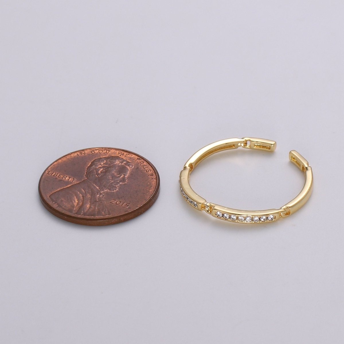 Dainty Ring, Gold Vermeil Minimalist Ring, Stacking Ring, Simple Open Ring, Cubic Zirconia Adjustable Ring, Thin Ring, Gift for Her R-127