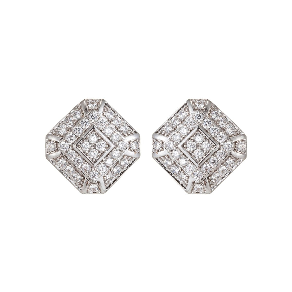 Dainty Silver Geometric Stud Earrings in Clear Cubic Zirconia Micro Pave earring Supply Q-074 Q-076 Q-078 Q-079