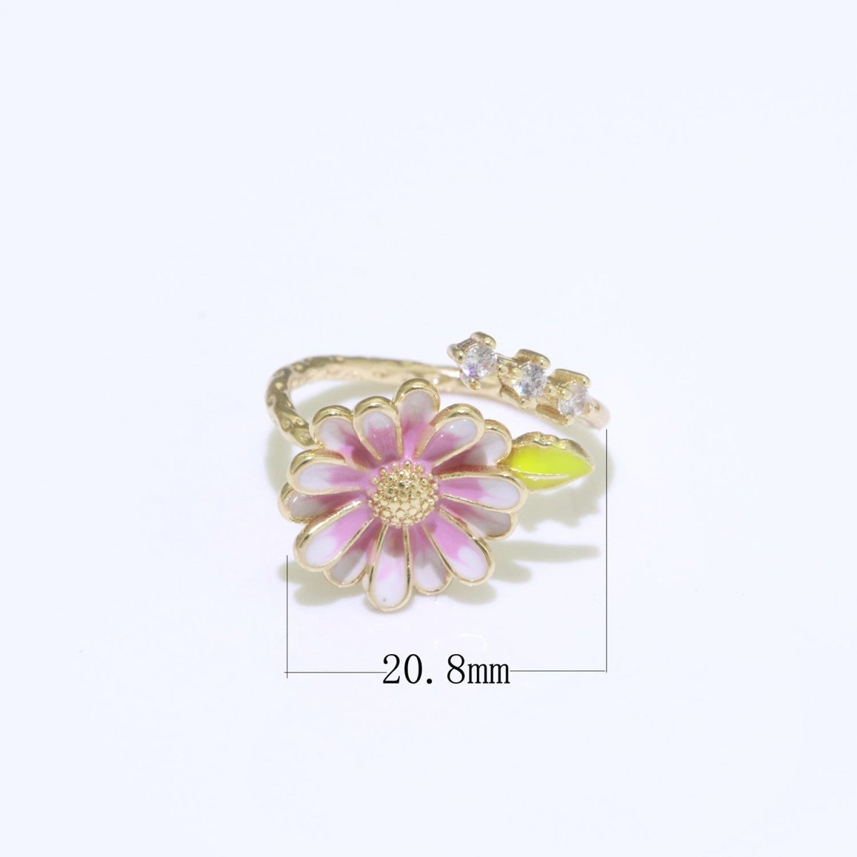 Dainty Sun Flower Stacking Ring, Gold Minimalistp Ring Open Adjustable Ring Enamle Ring Gold Filled O-539