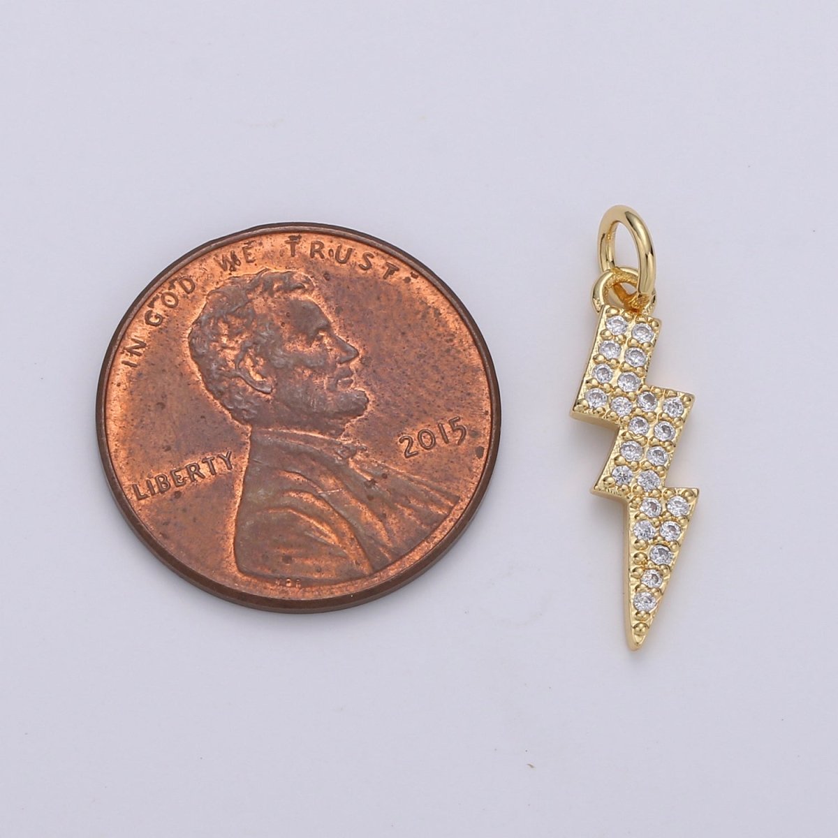 Dainty Thunder Bold Gold Filled Charm with CZ Crystal - D-277