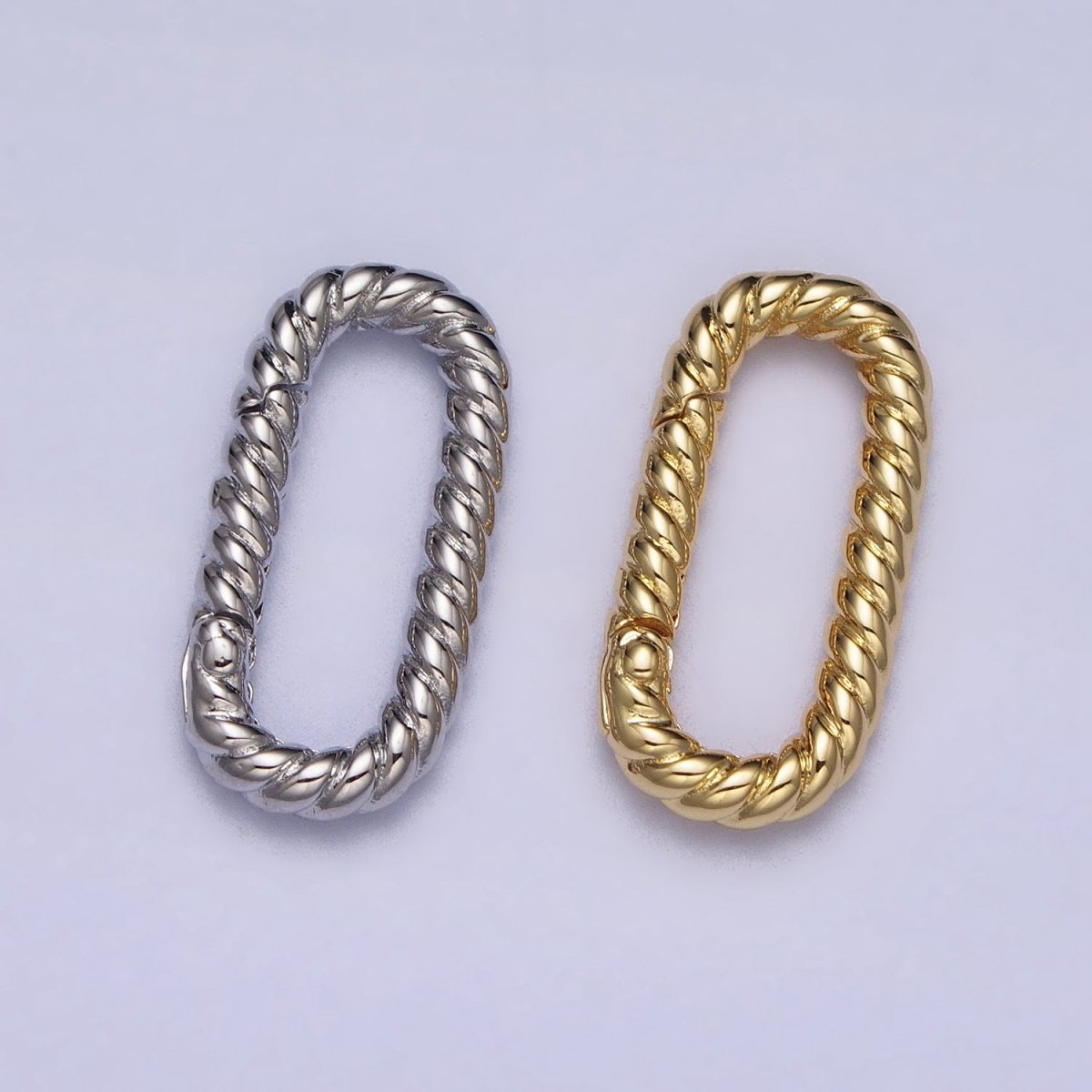 Dainty Twisted Rope Oval Gold Push Gate ring Oval Twisted Rope Ring Charm Holder Enhanced Link for Jewelry Supply Z-301 Z-302