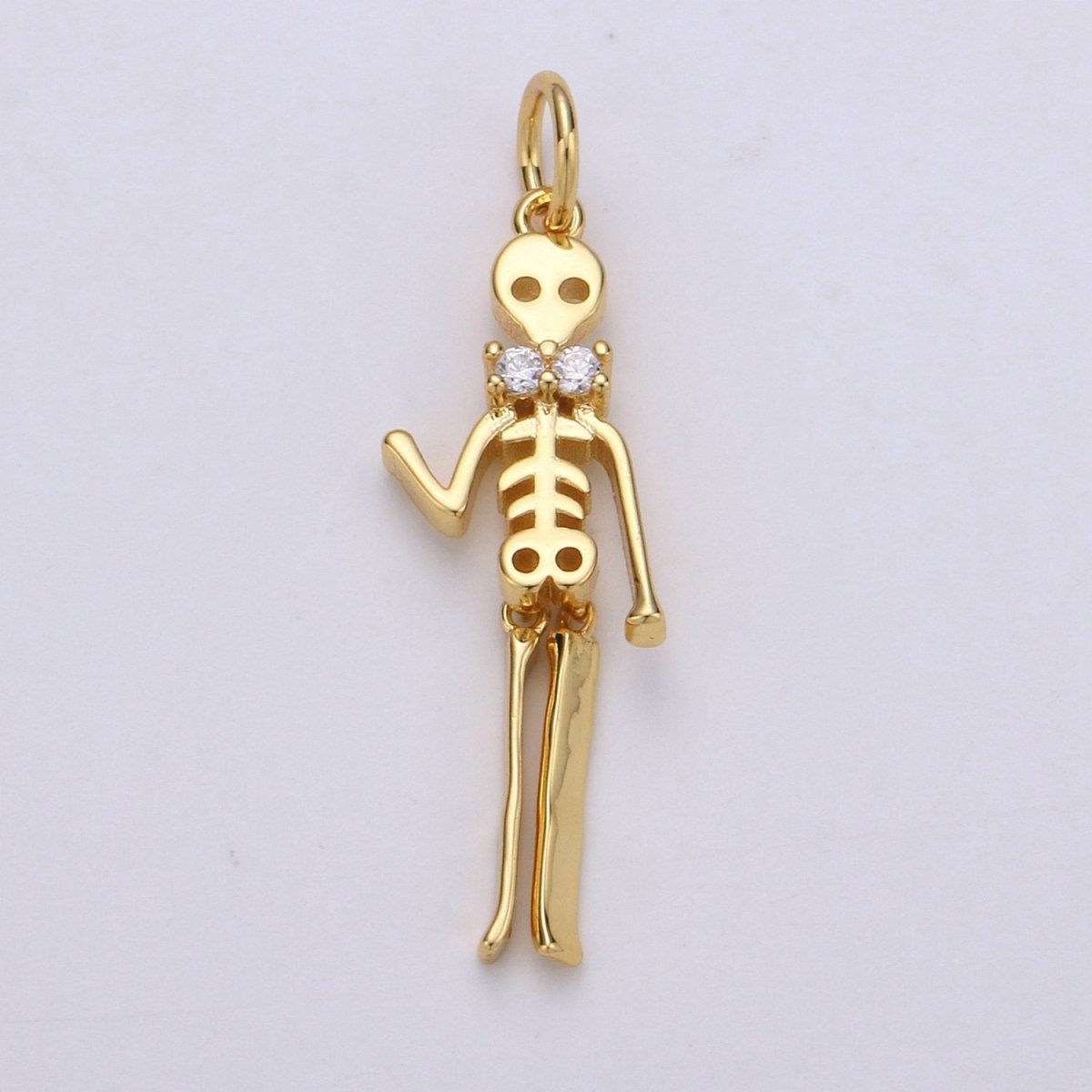 Day of the Dead Charm - Dia de los Muertos Pendant - Miniature Skeleton Gold Skull Charm for Halloween Necklace Jewelry Supply D-684 D-691