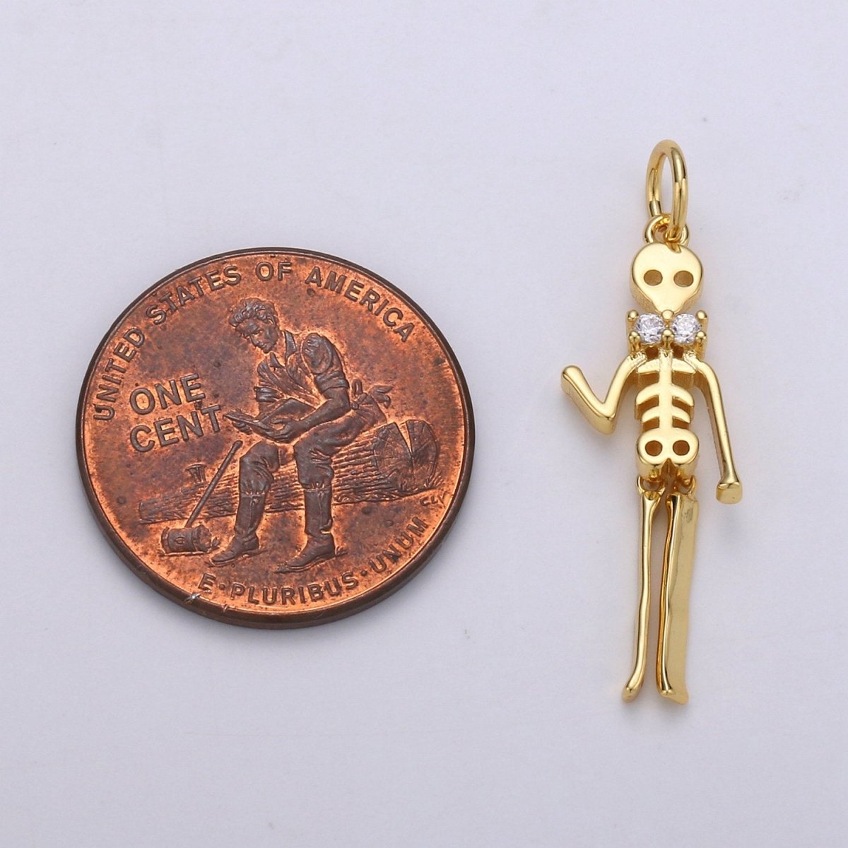 Day of the Dead Charm - Dia de los Muertos Pendant - Miniature Skeleton Gold Skull Charm for Halloween Necklace Jewelry Supply D-684 D-691