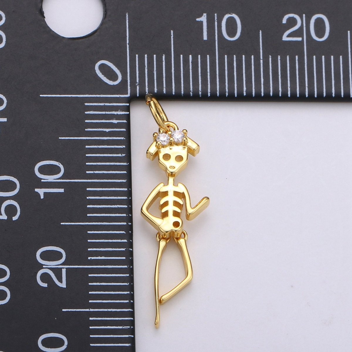 Day of the Dead Charm - Dia de los Muertos Pendant - Miniature Skeleton Gold Skull Charm for Halloween Necklace Jewelry Supply D-684 D-691