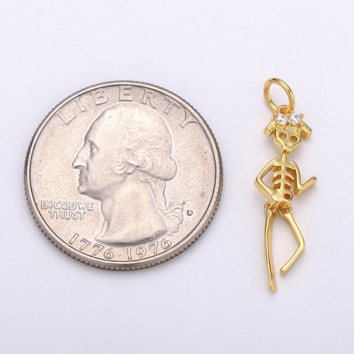 Day of the Dead Charm - Dia de los Muertos Pendant - Miniature Skeleton Gold Skull Charm for Halloween Necklace Jewelry Supply D-684 D-691