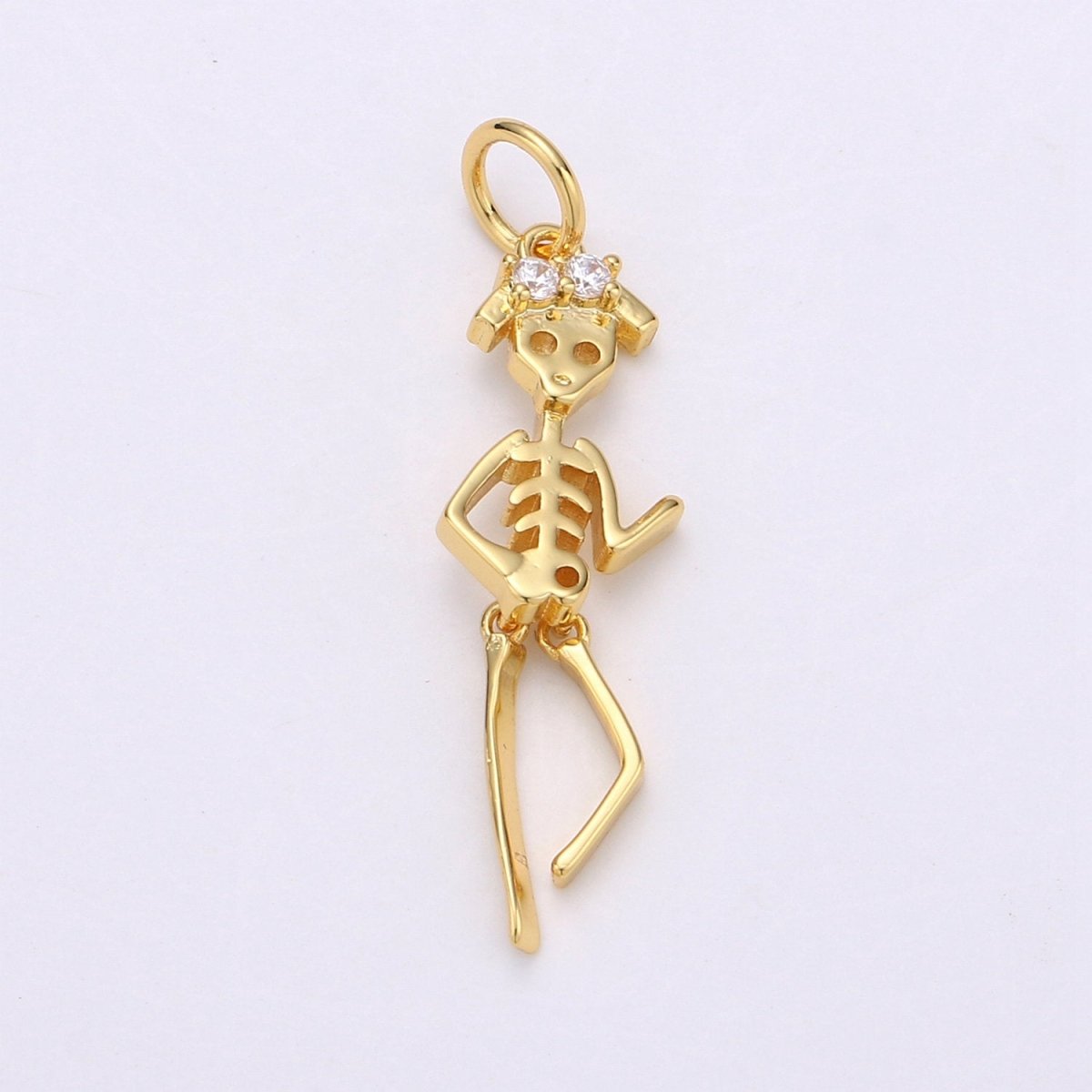 Day of the Dead Charm - Dia de los Muertos Pendant - Miniature Skeleton Gold Skull Charm for Halloween Necklace Jewelry Supply D-684 D-691