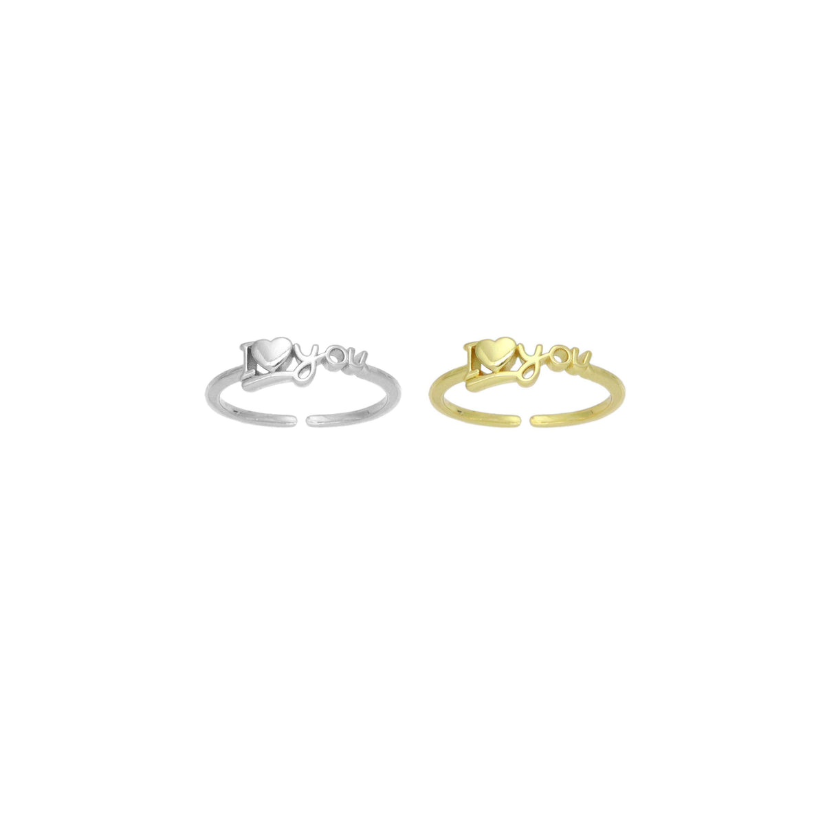 Silver Gold I Love You Heart Thin Adjustable Ring, Sku#A446